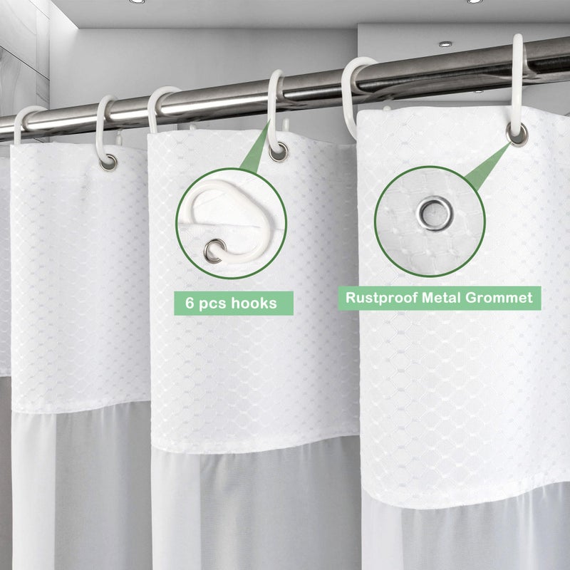 UFRIDAY White Waffle Weave Fabric Shower Curtain with Mesh Window Stall Size 36x72 Inch, Heavy Duty Decorative Bathroom Curtain with White Pique Pattern, Spa-Like Hotel Luxury, Water-Repellent - Image 2